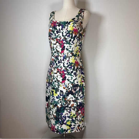 Ann Taylor Floral Sleeveless Cotton Sheath Dress Midi Length Women’s Size 6T - Picture 2 of 11